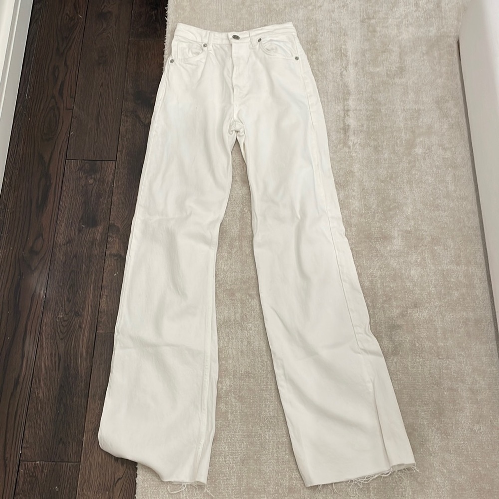 Zara high rise wide leg white jeans
